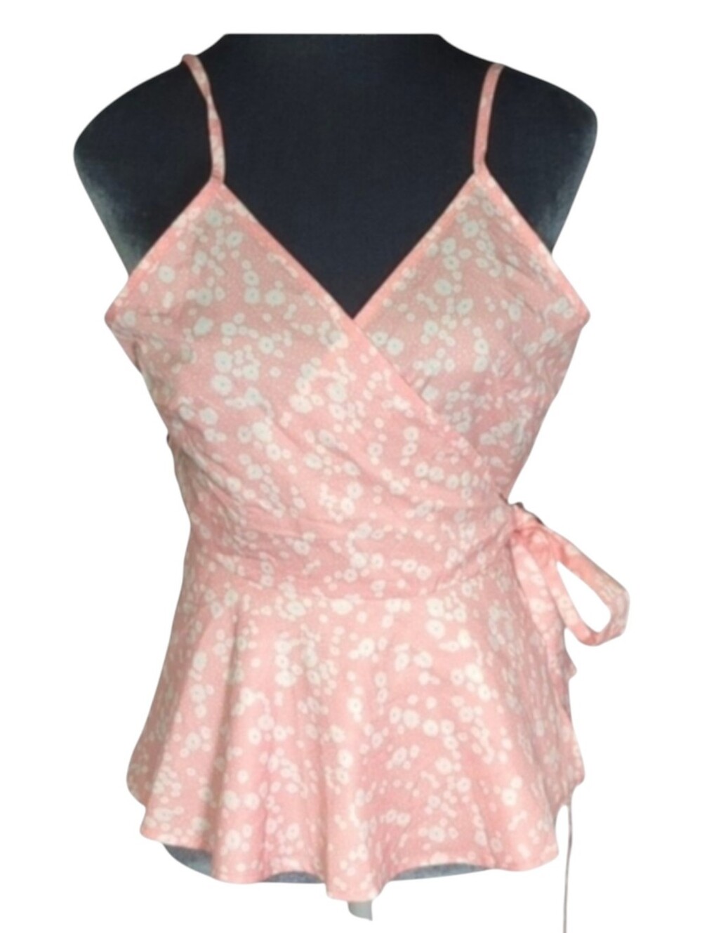 SHEIN Pink Ditsy Floral Sleeveless Peplum Wrap Top Size Large